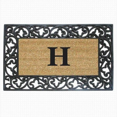 NEDIA HOME Nedia Home 18014H Acanthus Border 22 x 36 In. Rubber-Coir Doormat - Monogrammed H 18014H